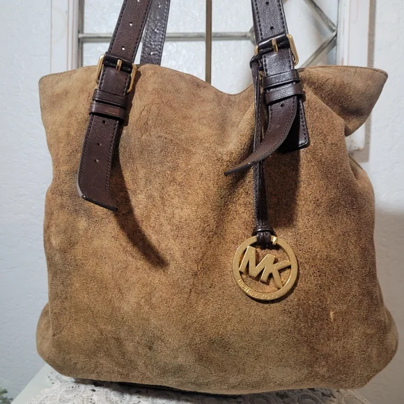 Michael Kors Brown Soft Suede Leather Shoulder Tote Bucketbag Adjustable Straps - Picture 2 of 13